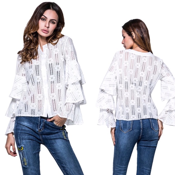 ruffle sleeve lace top - Picture 2 of 3